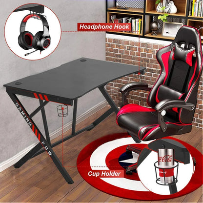 BestOffice Gaming Desk Computer Desk Home Office Desk Racing Style Study DeskExtra Large Modern Ergonomic PC Carbon Fiber Writing Desk Table with Cup Holder Headphone Hook,Red