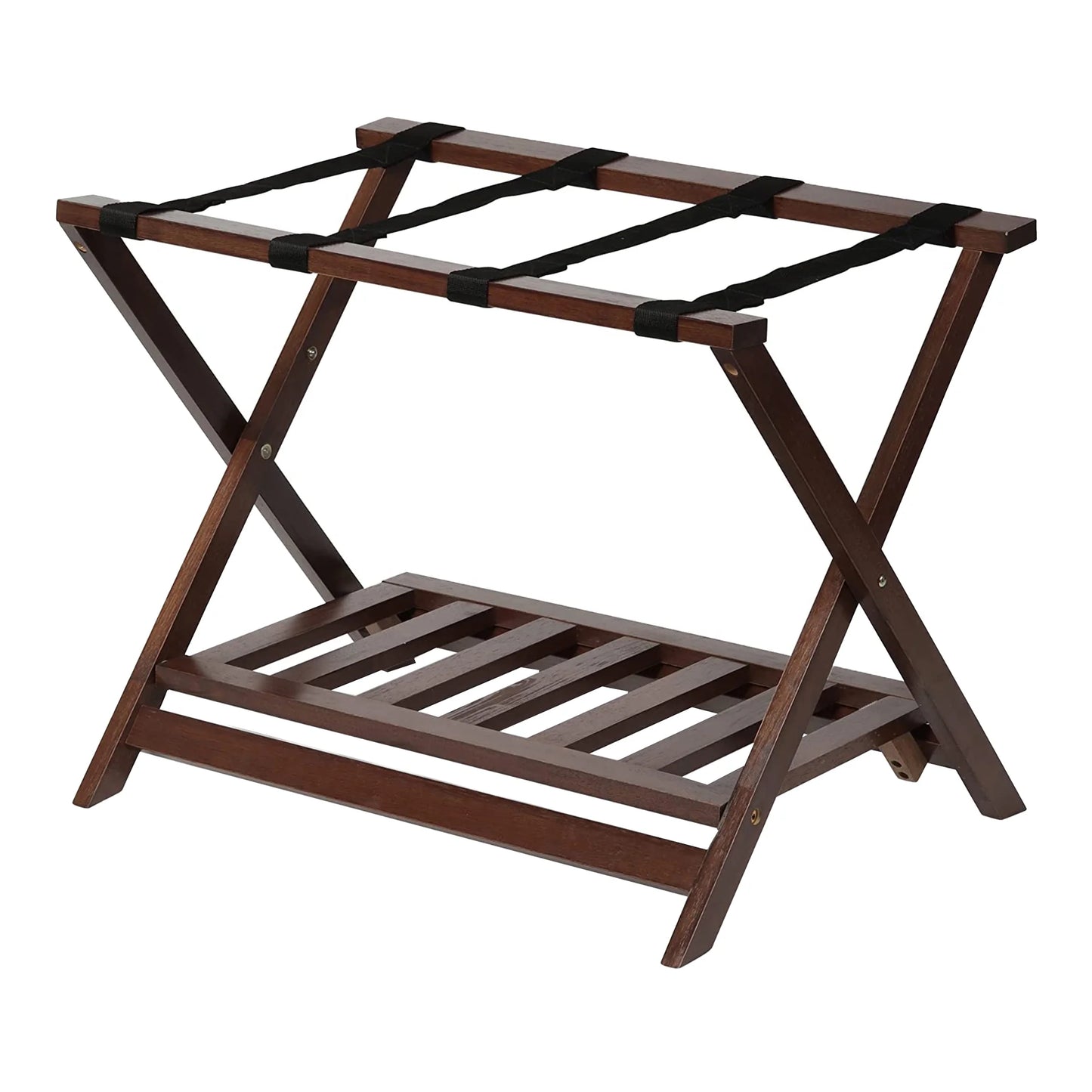 PJ Wood Hotel Style Wood Folding Suitcase Luggage Rack w/Shelf, (2 Pack)