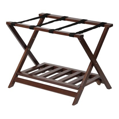PJ Wood Hotel Style Wood Folding Suitcase Luggage Rack w/Shelf, (2 Pack)