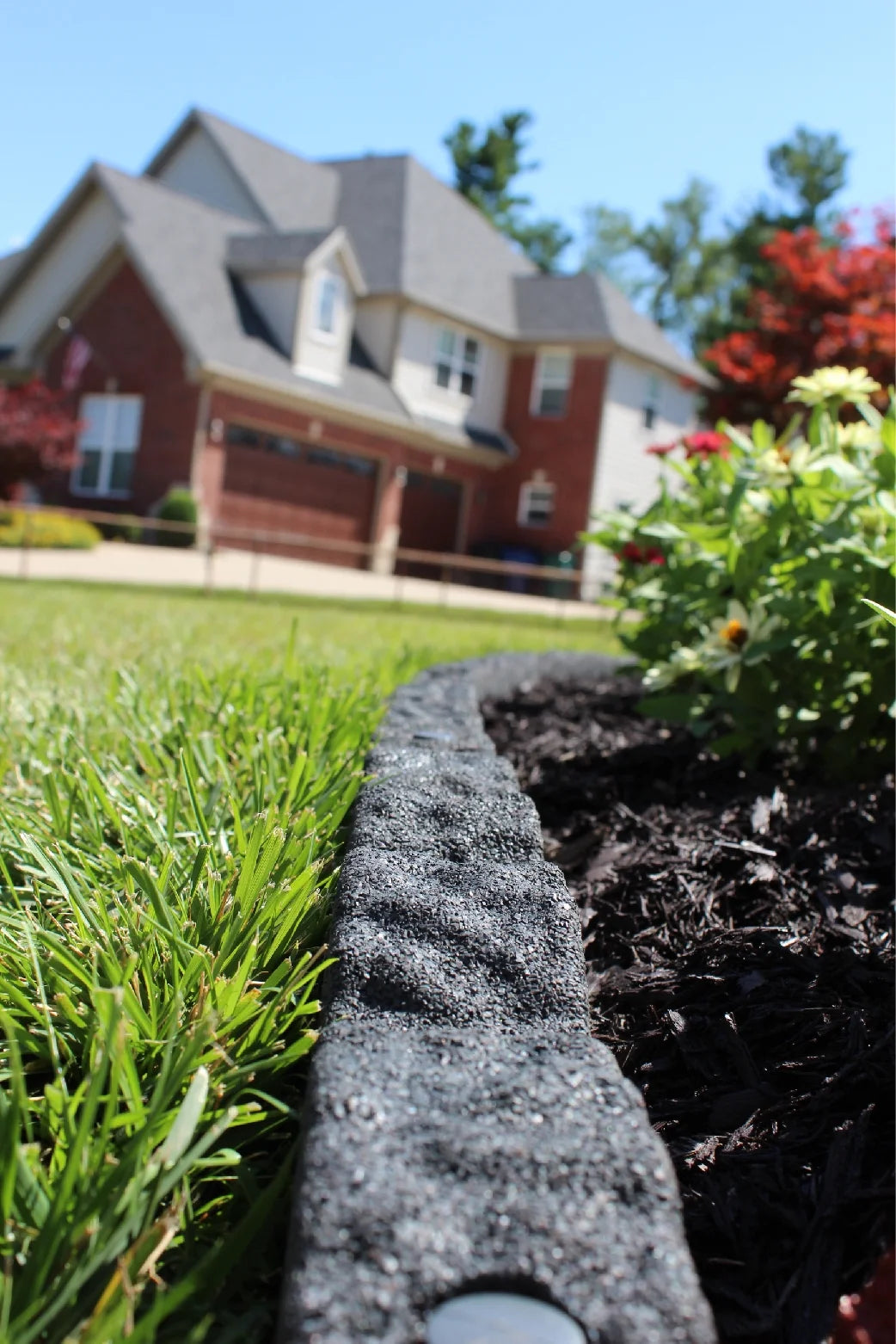 Rubberific Landscape Edging, 4' Gray Cobblestone Rubber Flower Garden Edging Border (4 Pack)