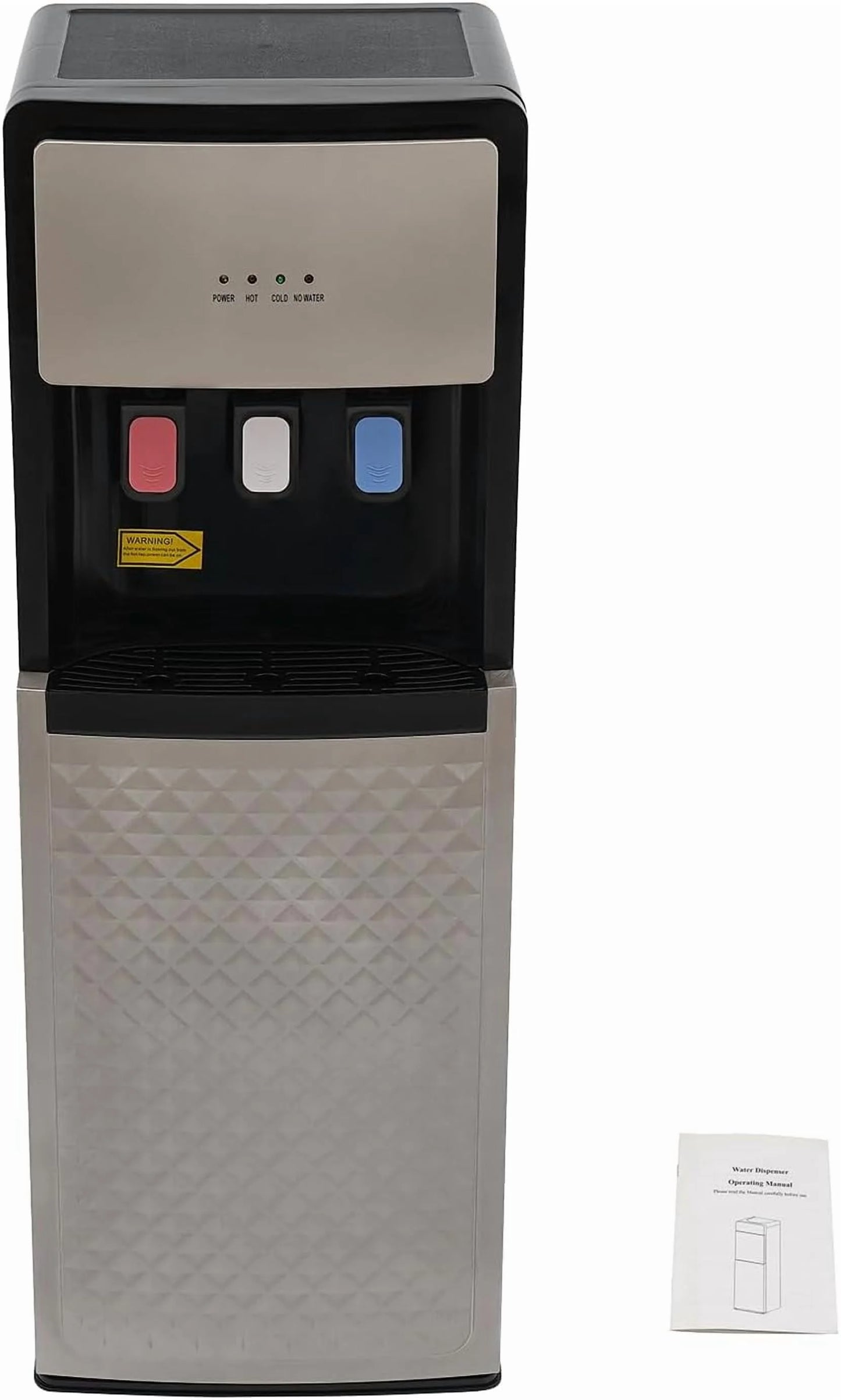 Bottom Loading Water Cooler Dispenser, Storage Cabinet Drinking Fountain Hot & Cold Standing Water Dispenser with Anti-Scalding Design Safety Lock for Home Office (Silver Grey)
