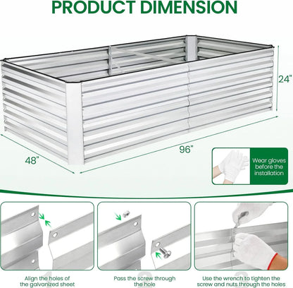 SEJOV 8x4x2FT Galvanized Raised Garden Bed Kit, Rectangular Raised Garden Planter Boxes, Metal Raised Flower Beds Outdoor with 478 Gallons Capacity, for Flowers Herbs Vegetable, Silver