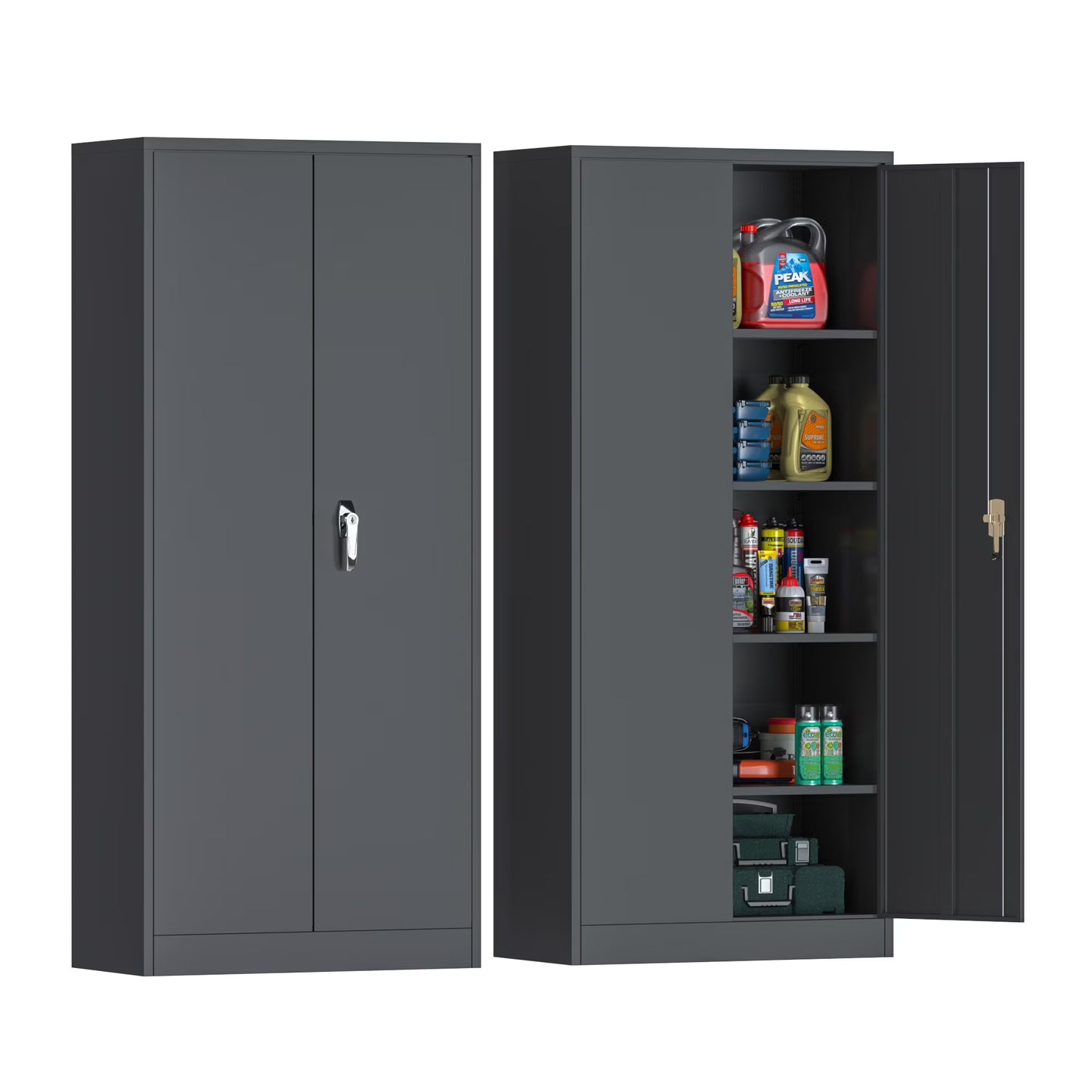SUXXAN Metal Storage Cabinets with Locking Doors and Adjustable Shelves for Home Office, Garage and Utility Room (2 Handles, Black)