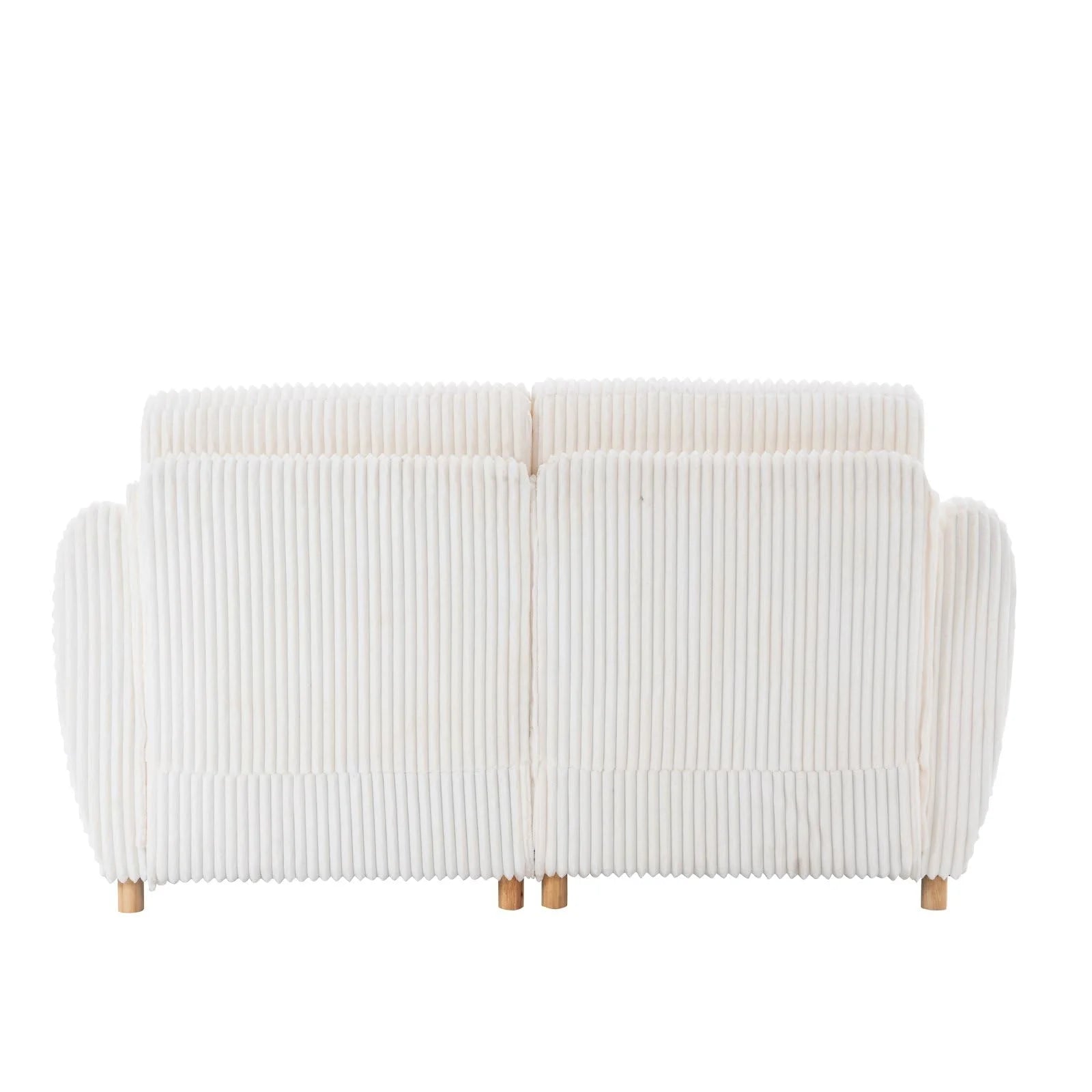 84" White Corduroy Loveseat Sofa, Modern Sectional Couch for Living Room, Apartment, Bedroom & Home Office, Solid Wood Frame, Comfortable Upholstered Seat