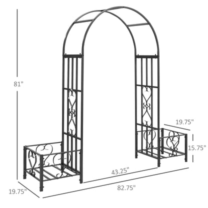 Outsunny Garden Arbor & Wedding Arch with Planters & Heart Motifs