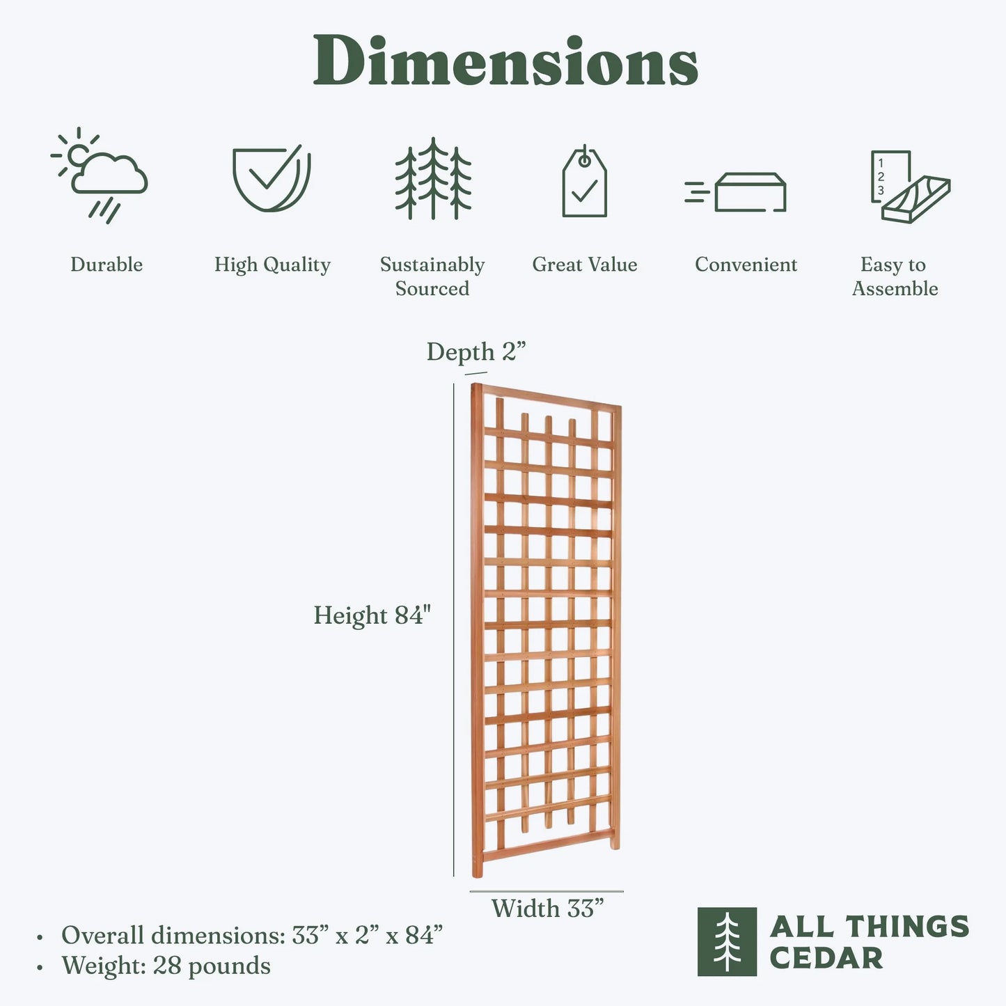 All Things Cedar TS33 Trellis Panel - Cedar Garden Trellis for Climbing Plants