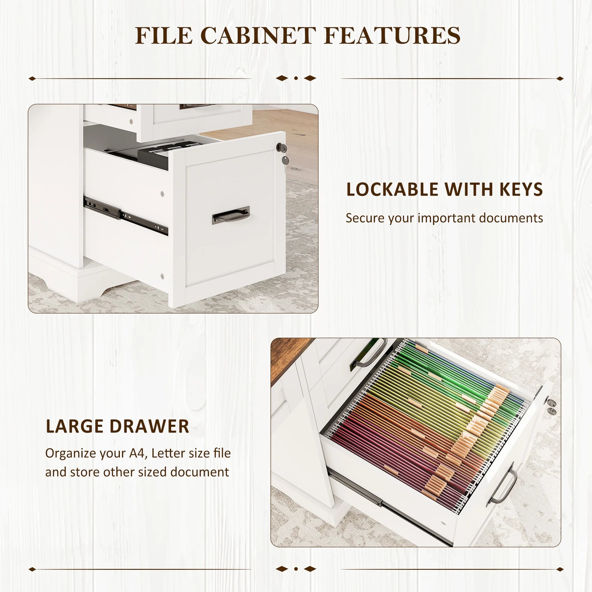 Whalefall 55 in Farmhouse Executive Desk with File Drawer for Adult Home Office, White