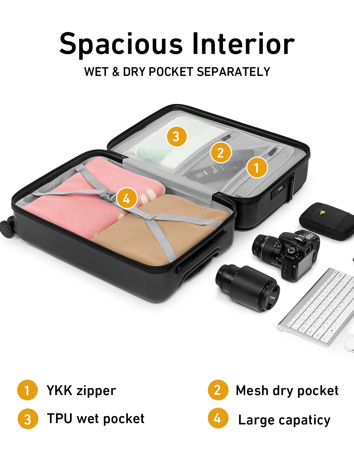 Front Open Carry On Luggage Laptop Compartment 100%PC TSA Lock Spinner Wheels 20" Lightweight Hardside Suitcase