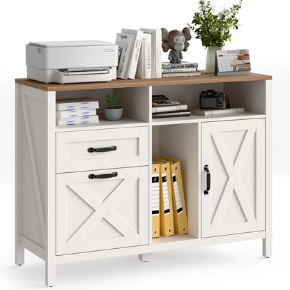 Vabches 2 Drawer Lateral File Cabinet,Mobile Wood office Cabinet for Home Office,Printer Stand with Open Storage Shelves.