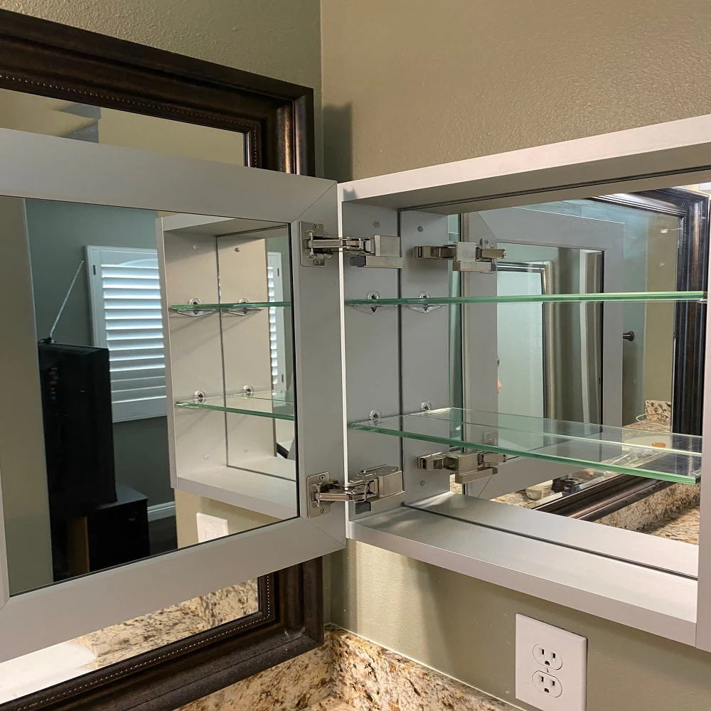 Taimei 12" Wx 24" Hx4” D Aluminum Medicine Cabinet with Frameless Beveled Mirror, Color Satin, Bathroom Mirror Cabinet with Adjustable 2 Glass Shelves, Storage Cabinet by FOCA US
