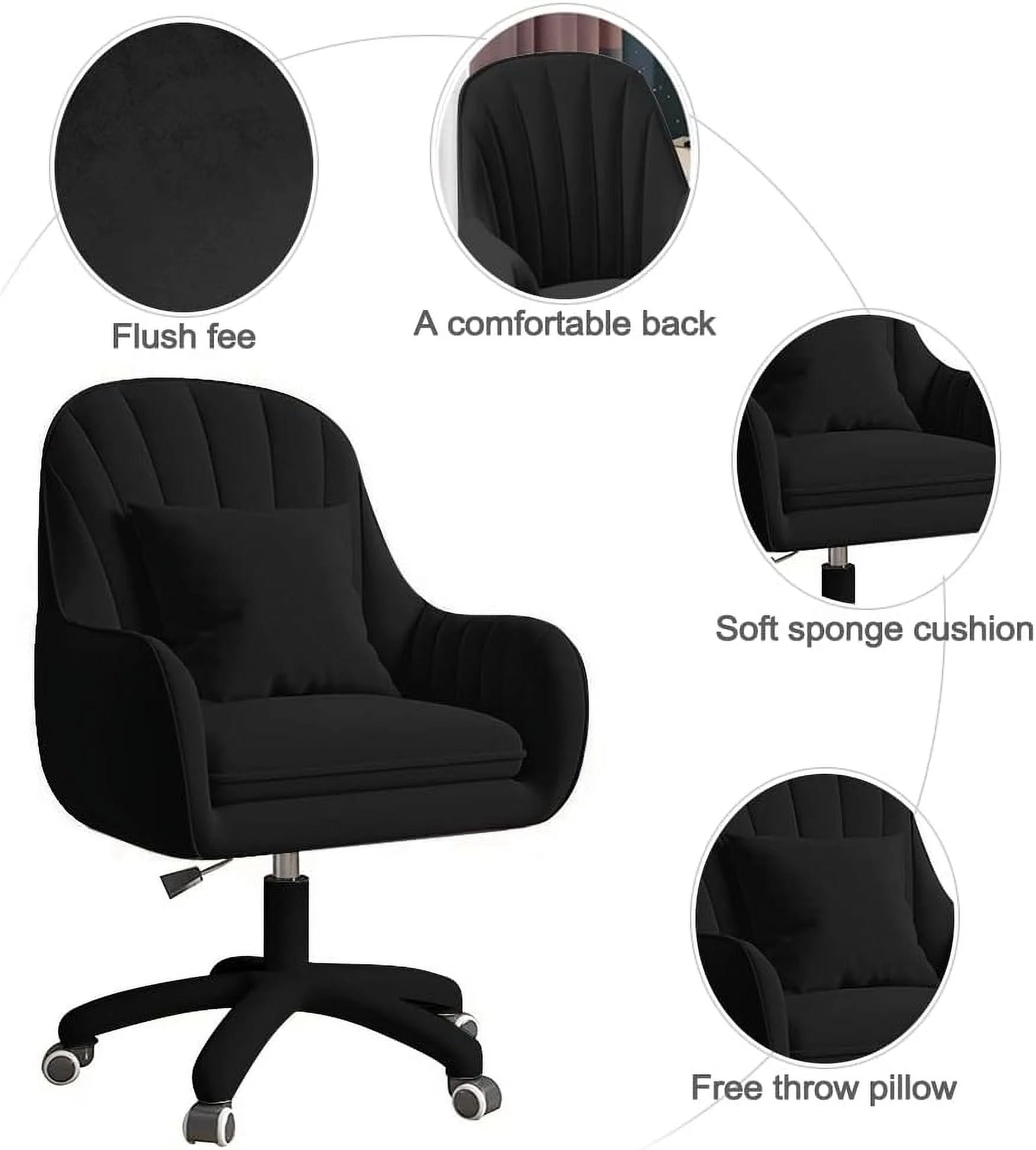 Home Office Chair Computer Chair with Mid-Back Upholstered Modern Tufted Computer Task Chair Swivel Height Adjustable Velvet Accent Chair.White