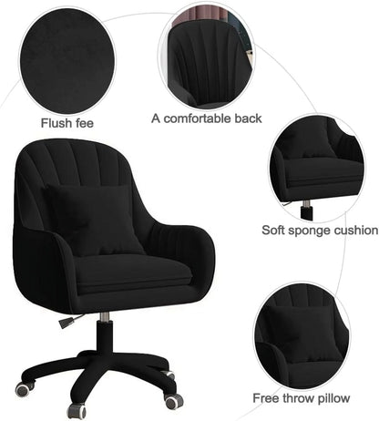 Home Office Chair Computer Chair with Mid-Back Upholstered Modern Tufted Computer Task Chair Swivel Height Adjustable Velvet Accent Chair.White