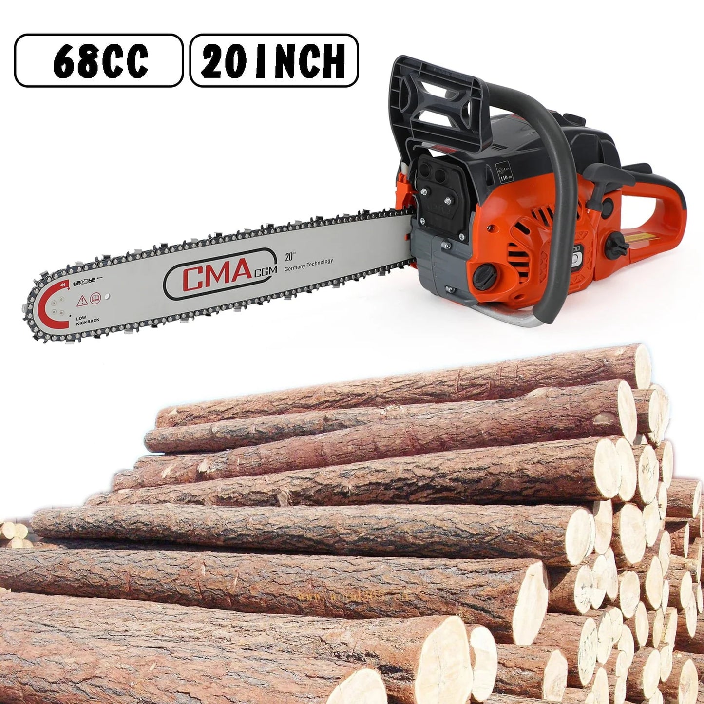TOPTENG Gas Cordless Chainsaw 20 inch, 2-Cycle Gasoline Powered Chain Saw, 68CC Handheld Cordless Chainsaw, Automatic Chain Oiler, Garden Tool for Cutting Wood Trees