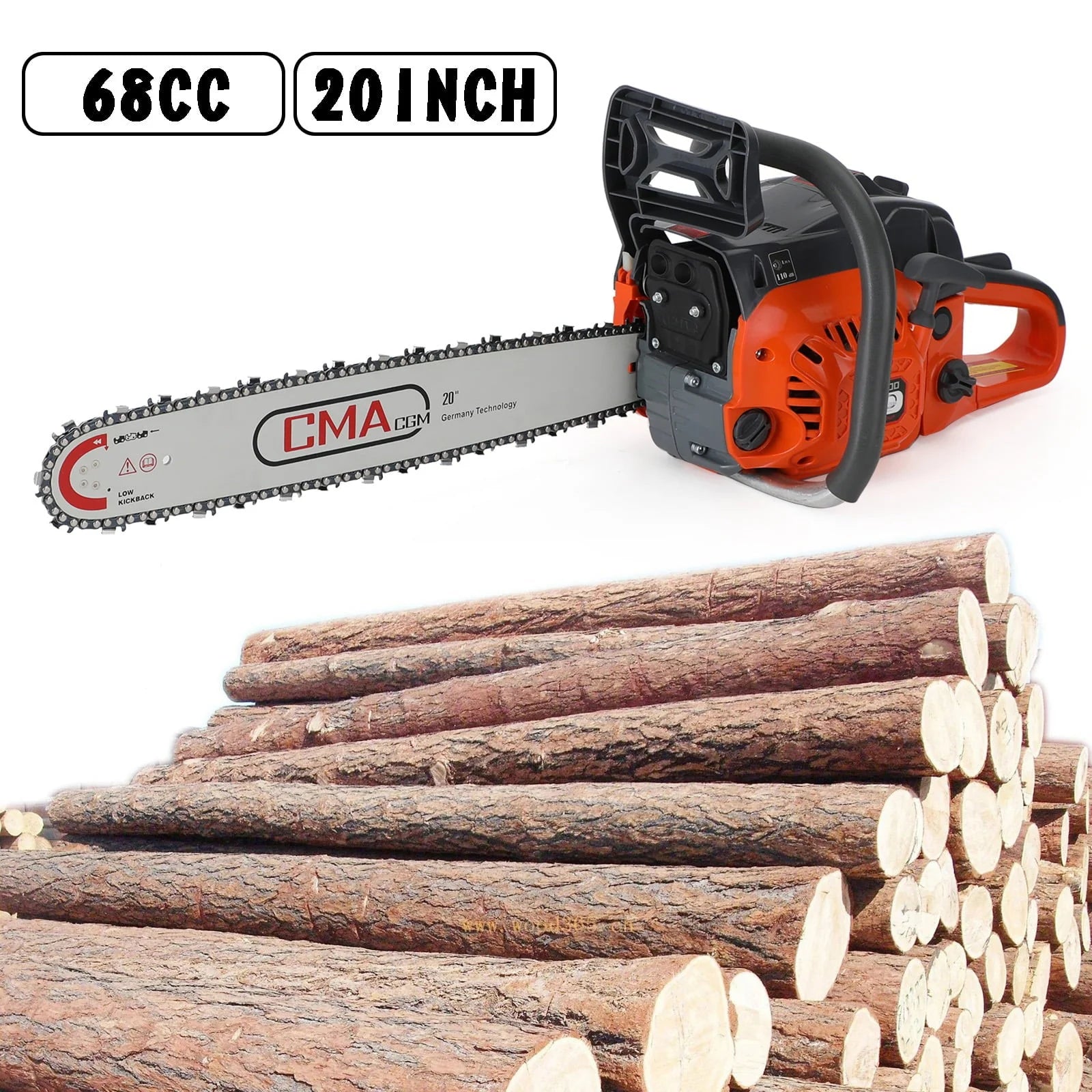 TOPTENG Gas Cordless Chainsaw 20 inch, 2-Cycle Gasoline Powered Chain Saw, 68CC Handheld Cordless Chainsaw, Automatic Chain Oiler, Garden Tool for Cutting Wood Trees