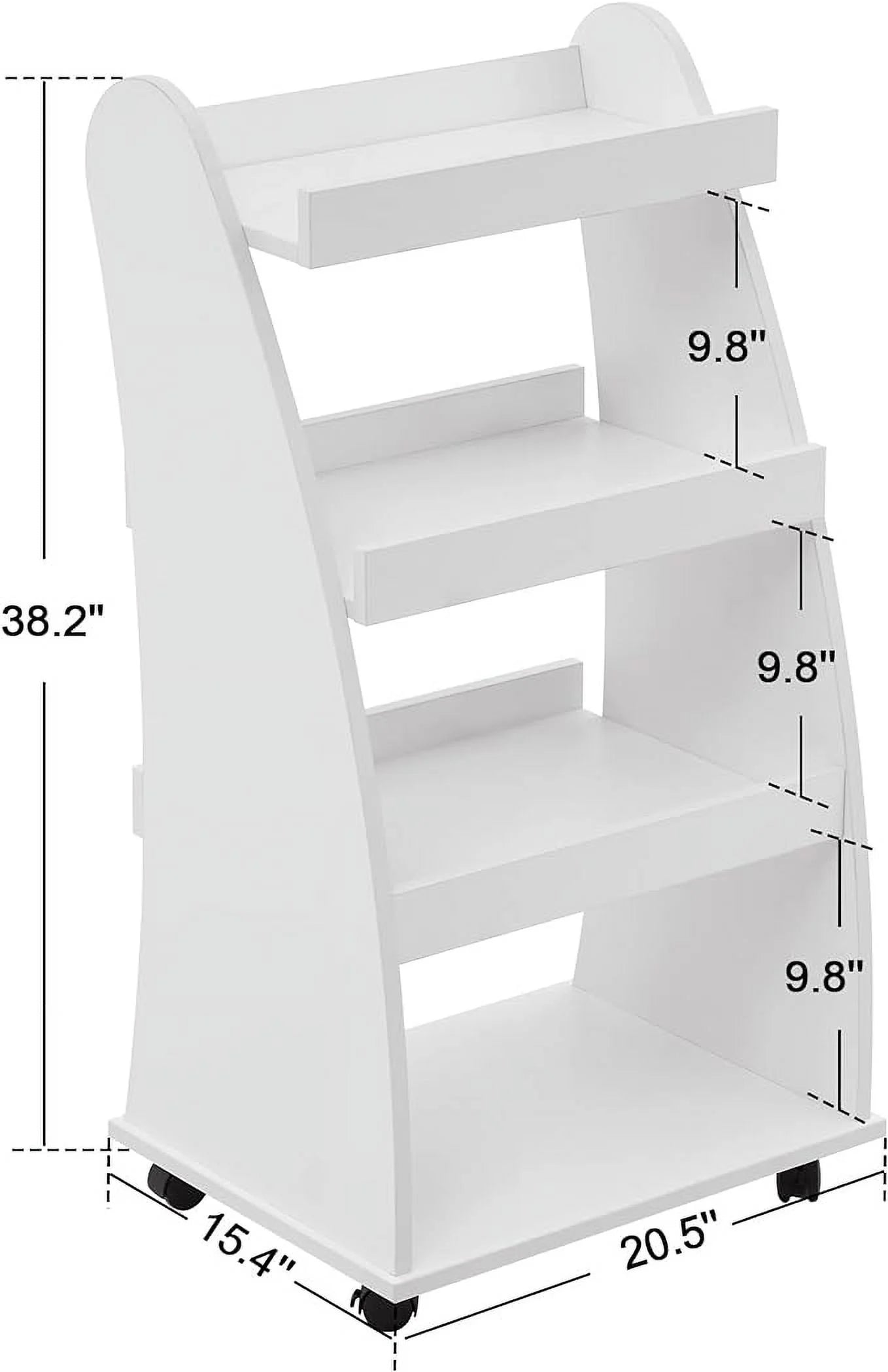 BarberPub Kids Bookshelf with Wheels, 4-Tier Rolling Cart with Storage, Book Organizer, Children's Bookcases with Shelves for Nursery, Playroom, Bedroom 2030
