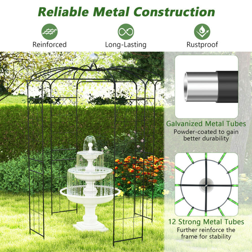 Canddidliike 2-In-1 Gazebo Trellis, French Style Arch, Birdcage Shape Gazebo for Climbing Plants and Wedding Ceremony Decoration, Black