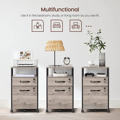VASAGLE File Cabinet with Lock Filing Cabinet with 2 Storage Drawers for Home Office Open Shelf Greige and Black