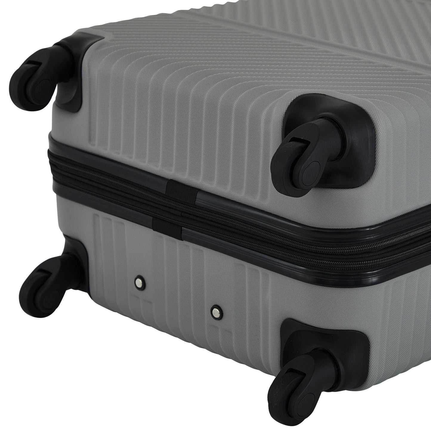 Wrangler 4 Piece Expandable Hardside Spinner Luggage Set with Packing Cubes, Sharkskin Grey