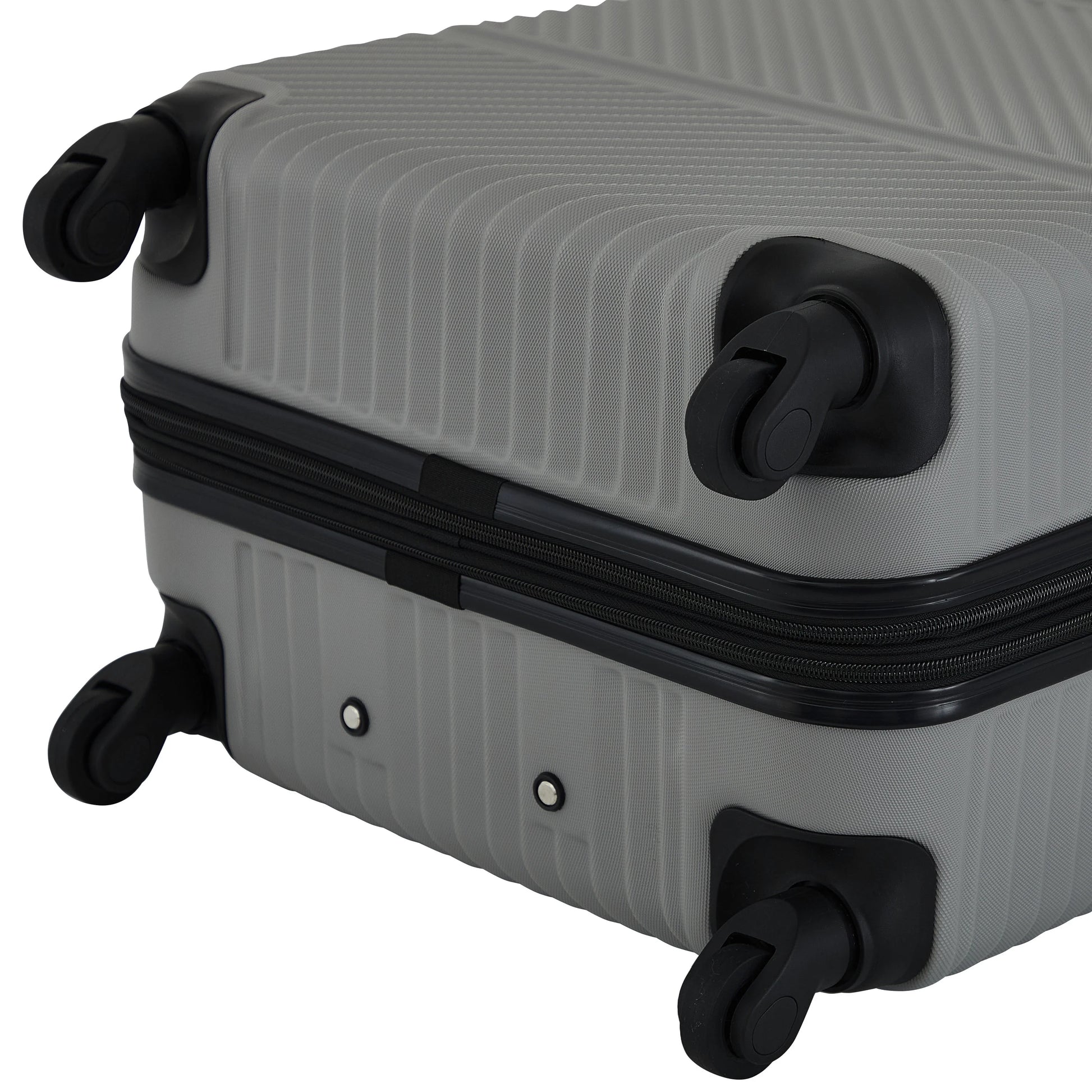 Wrangler 4 Piece Expandable Hardside Spinner Luggage Set with Packing Cubes, Sharkskin Grey