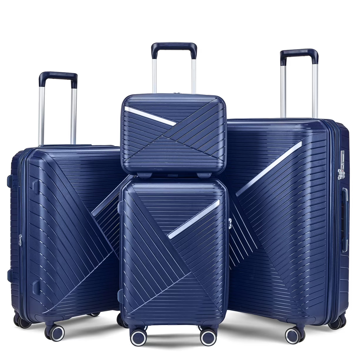 4 Piece Luggage Set, 14"/20''/24/''28'' Expandable Lightweight Suitcase with Noise-free Double Spinner Wheels & TSA Lock, Polypropylene Hardshell Storage Case for Travel Vacation, Champagne
