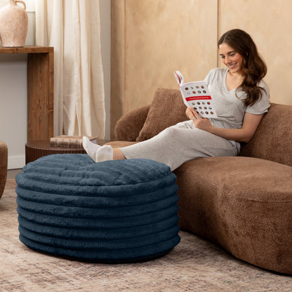 Jaxx Paran Accent Pouf - Fluffy Faux Fur Ottoman for Modern Interior Design, Large, Black