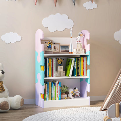 3-Tier Puzzle Piece Kids Bookshelf - Open Toy & Book Organizer for Nursery, Bedroom & Classroom