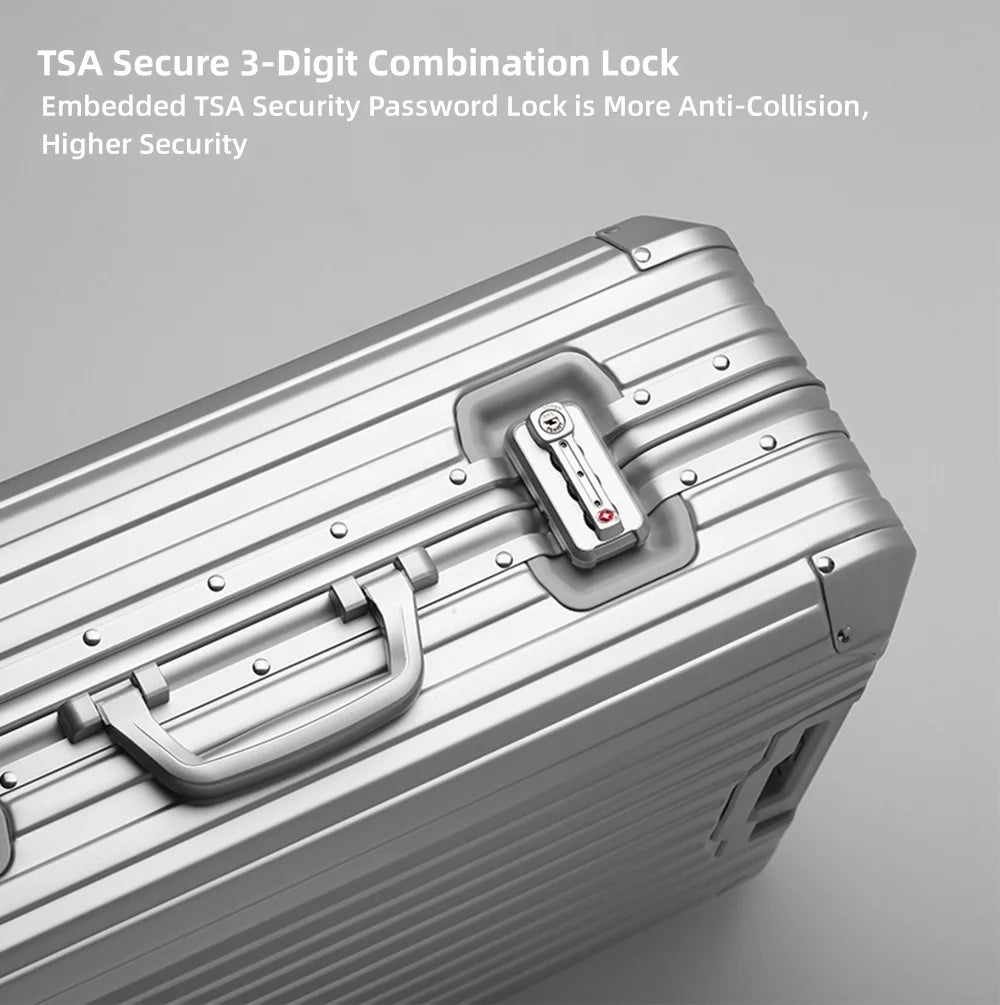All Aluminum Magnesium Hardshell Carry On Luggage with Lock, Airline Approved Hardside Carry on Suitcase with Spinner Wheels, Checked Metal Rolling Luggage Case for Travel, Business