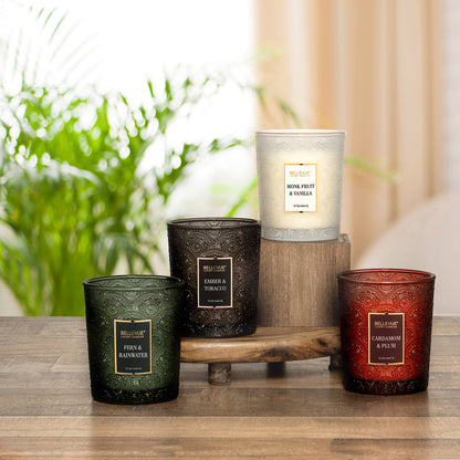 Bellevue Embossed Glass 12 oz. Candle, 4-pack