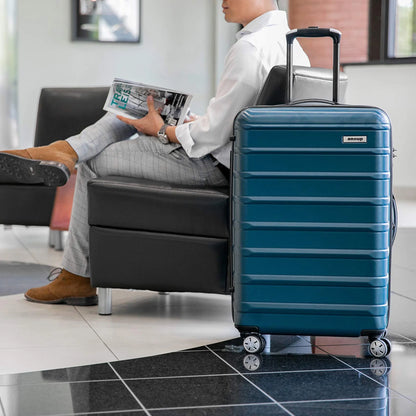 anoup Samsonite Omni PC Hardside Expandable Luggage with Spinner Wheels, Checked-Medium 24-Inch, Caribbean Blue