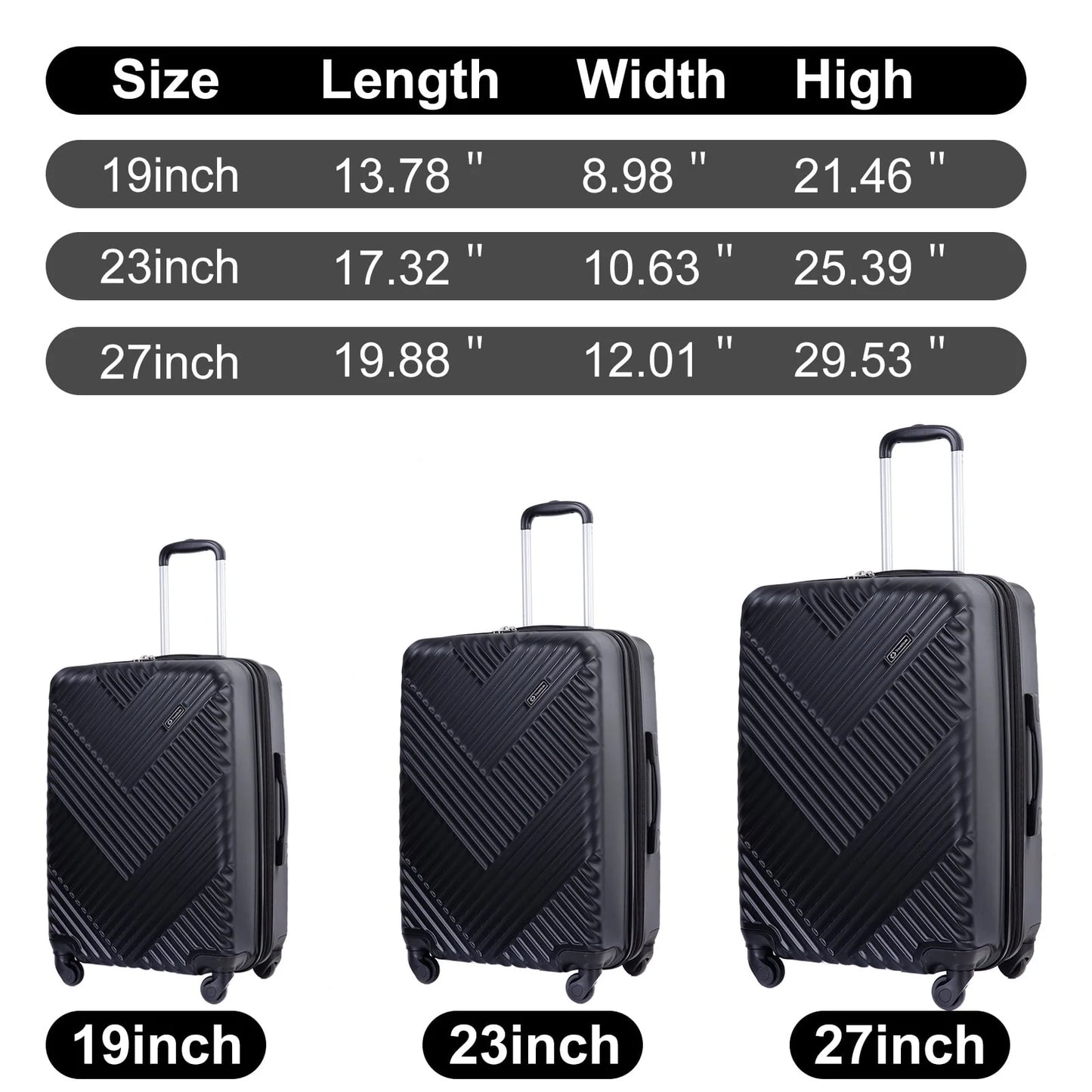 Travelhouse 3 Piece Luggage Set Hardshell Expandable Lightweight Suitcase with TSA Lock Spinner Wheels 20in24in28in.(Black)
