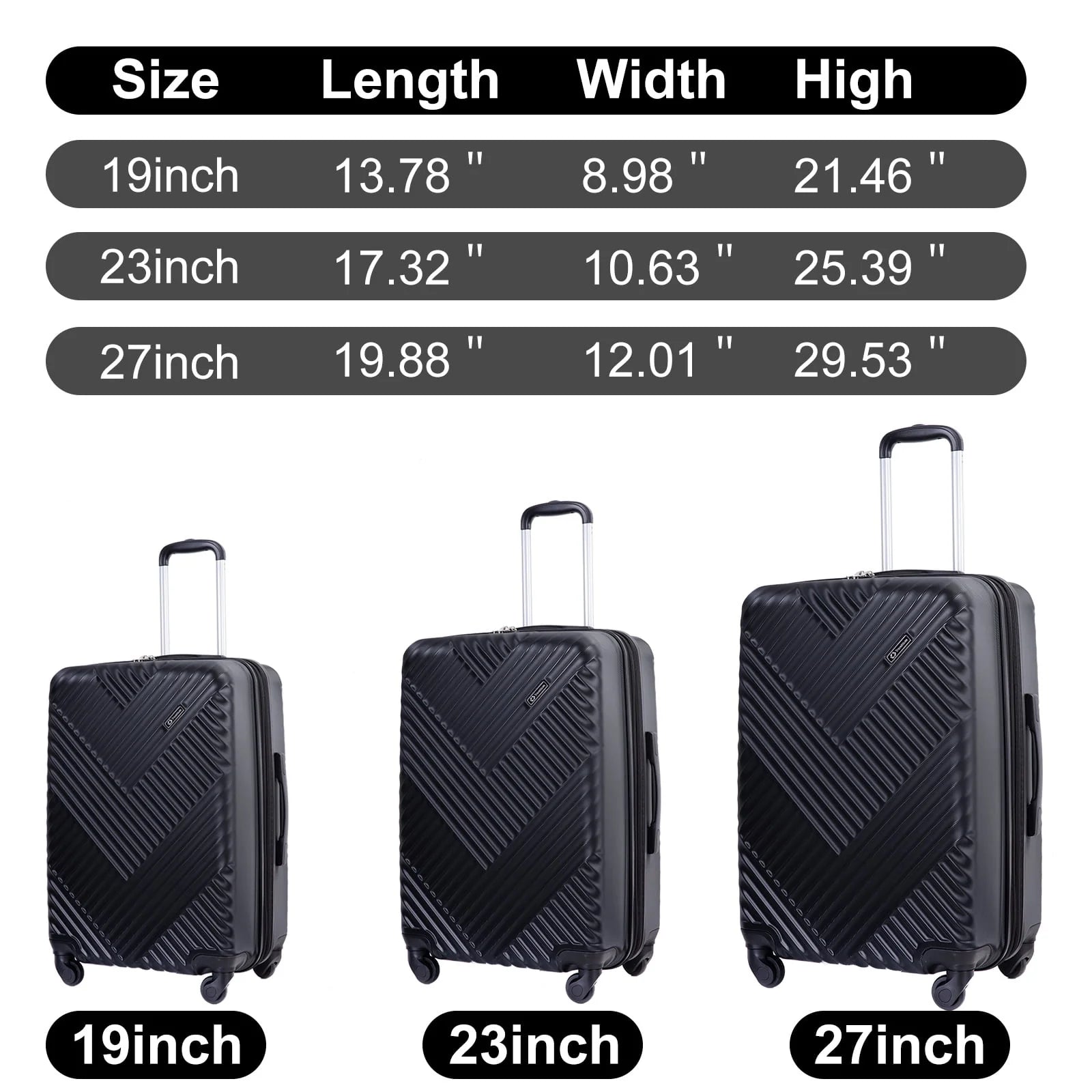 Travelhouse 3 Piece Luggage Set Hardshell Expandable Lightweight Suitcase with TSA Lock Spinner Wheels 20in24in28in.(Black)