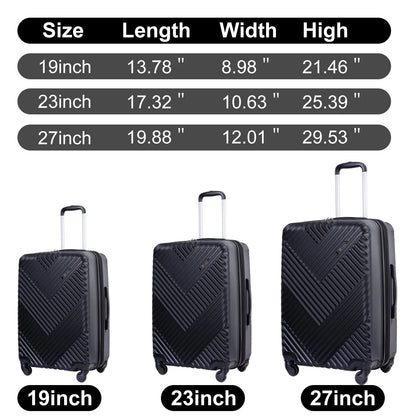 Travelhouse 3 Piece Luggage Set Hardshell Expandable Lightweight Suitcase with TSA Lock Spinner Wheels 20in24in28in.(Black)
