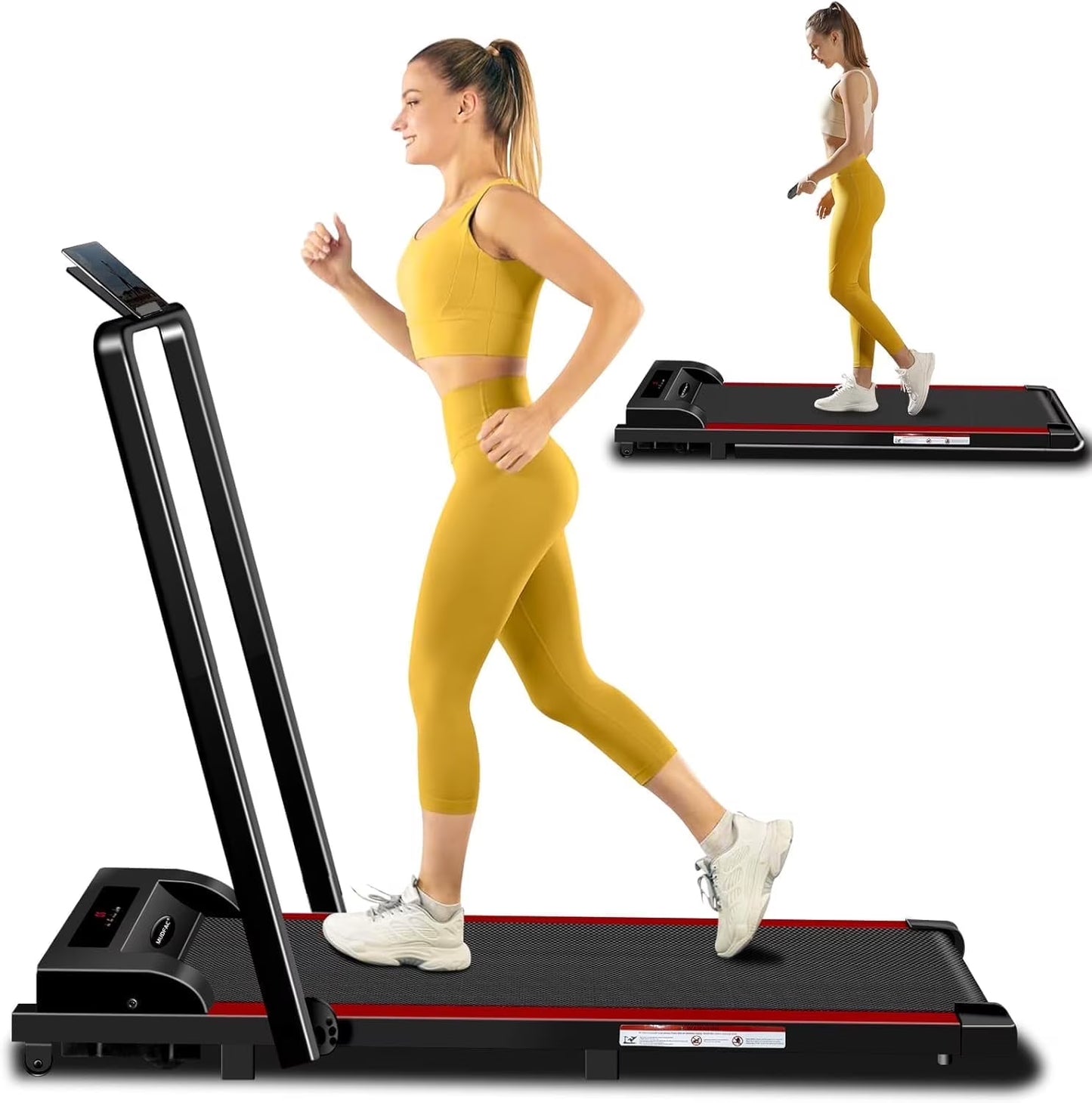 2 in 1 Walking Pad Treadmill, Foldable Treadmills with Handle Bar, 2.5HP Portable Folding Treadmill with Remote Control, Under Desk Treadmill for Home Office, 300lbs, Black