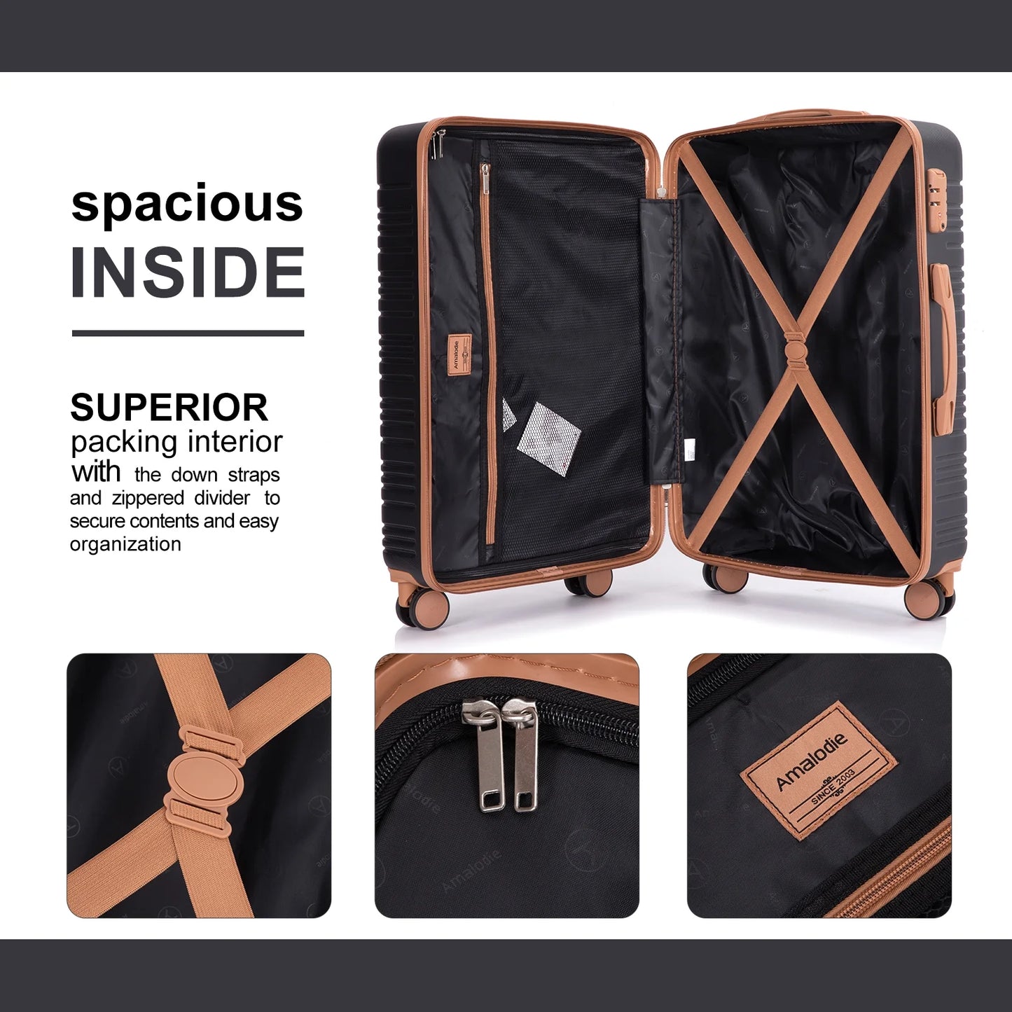 Hardside Luggage Sets 6 Piece, Hardshell Suitcase with TSA Lock Spinner Wheel and Travel Duffle Bag.Black