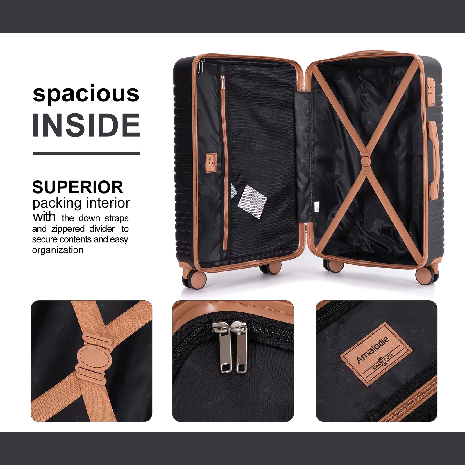 Hardside Luggage Sets 6 Piece, Hardshell Suitcase with TSA Lock Spinner Wheel and Travel Duffle Bag.Black