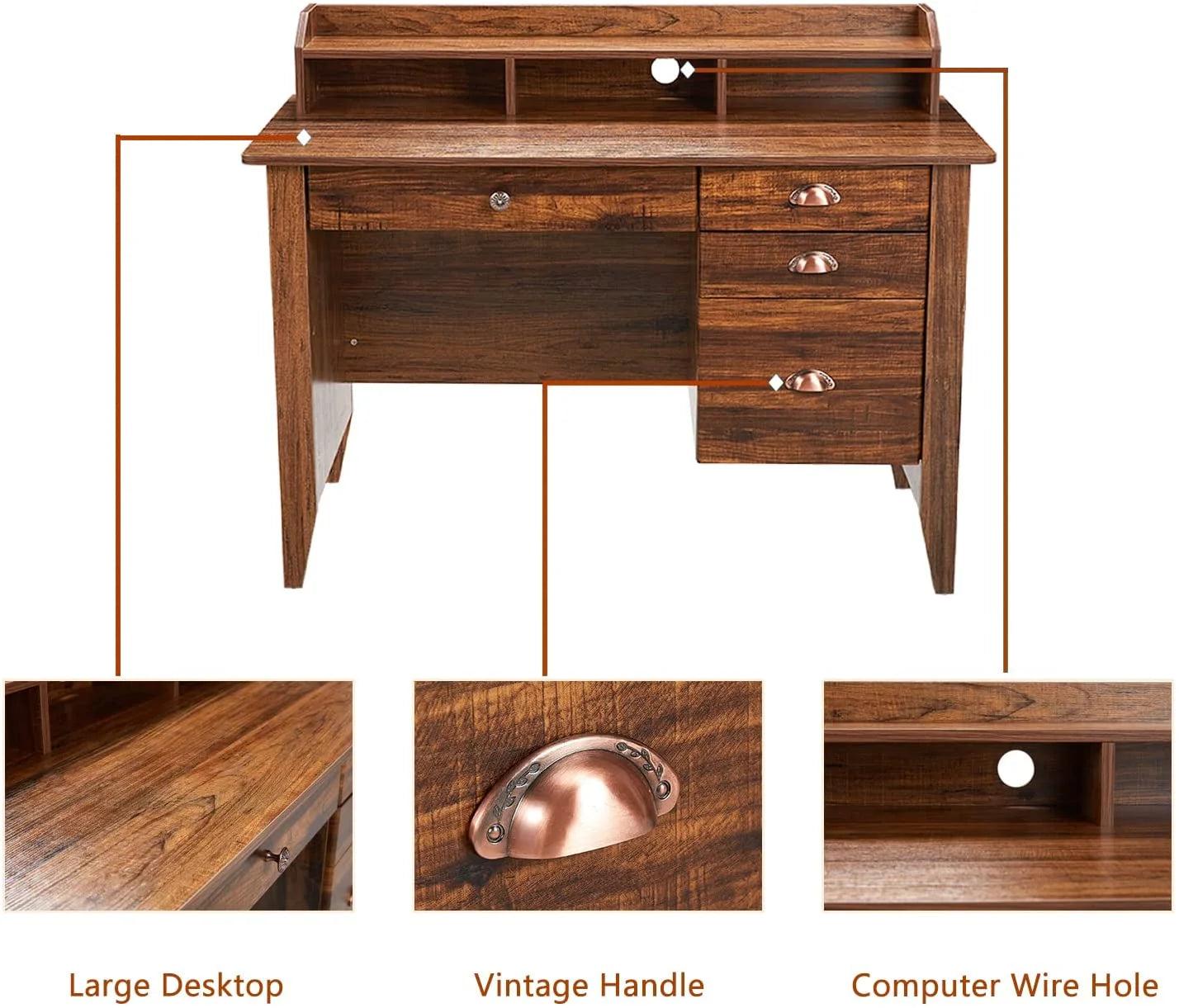 Homfa 47 in Computer Desk, Home Office Writing Table with 4 Drawers and Hutch Shelf, Oak White