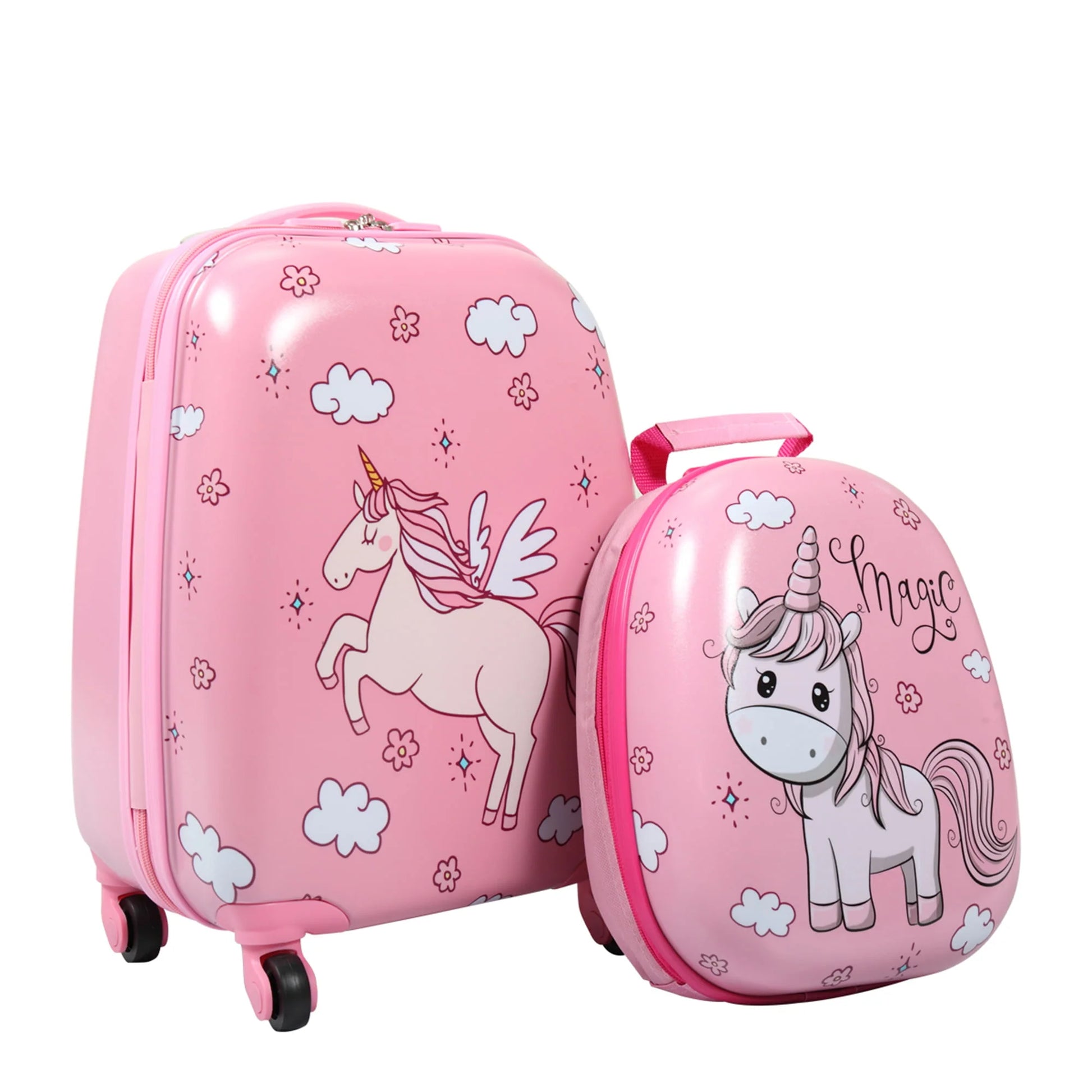 TOBBI 2 PC Kids Carry-on Luggage Set 12" Backpack & 16" Rolling Suitcase School Travel Trolley ABS Luggage for Girls