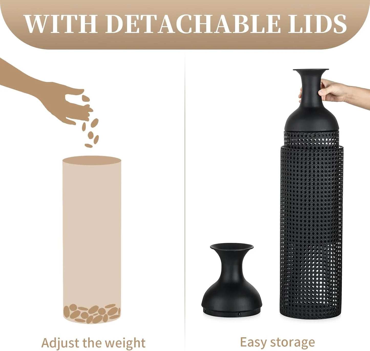 Black Large Floor Vases: Tall Vases Floor Standing for Living Room 27/20/16in - Metal Tall Floor Vase Set of 3 - Modern Oversized Floor Vase for Bedroom Kitchen Fireplace Corner
