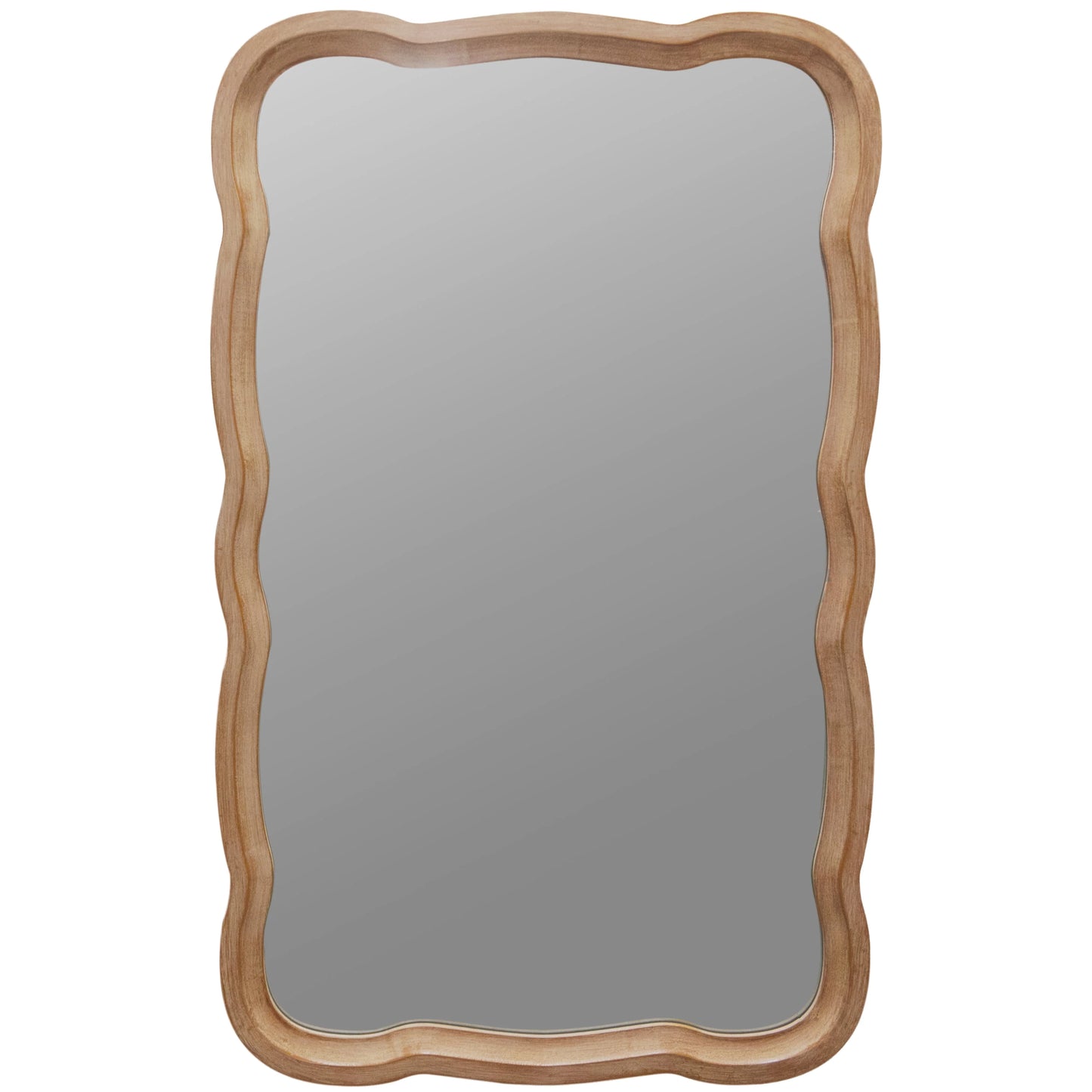 COZAYH Curved Wood Frame Accent Mirror, Farmhouse French Country Decorative Wall Mirror, Rectangle 23.5" L x 38" W, Natural