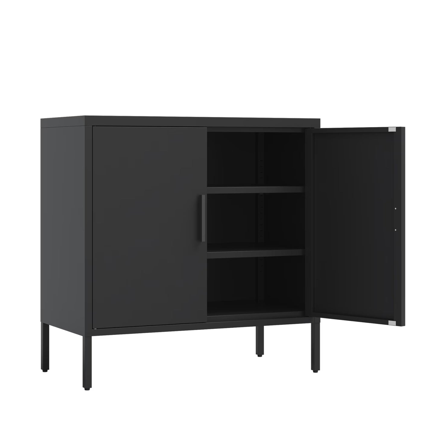31.5" Metal Storage Cabinet with 2 Doors and 2 Adjustable Shelves, Garage Storage Cabinet with Metal Handles, Metal File Cabinet for Home Office School Gym, Black