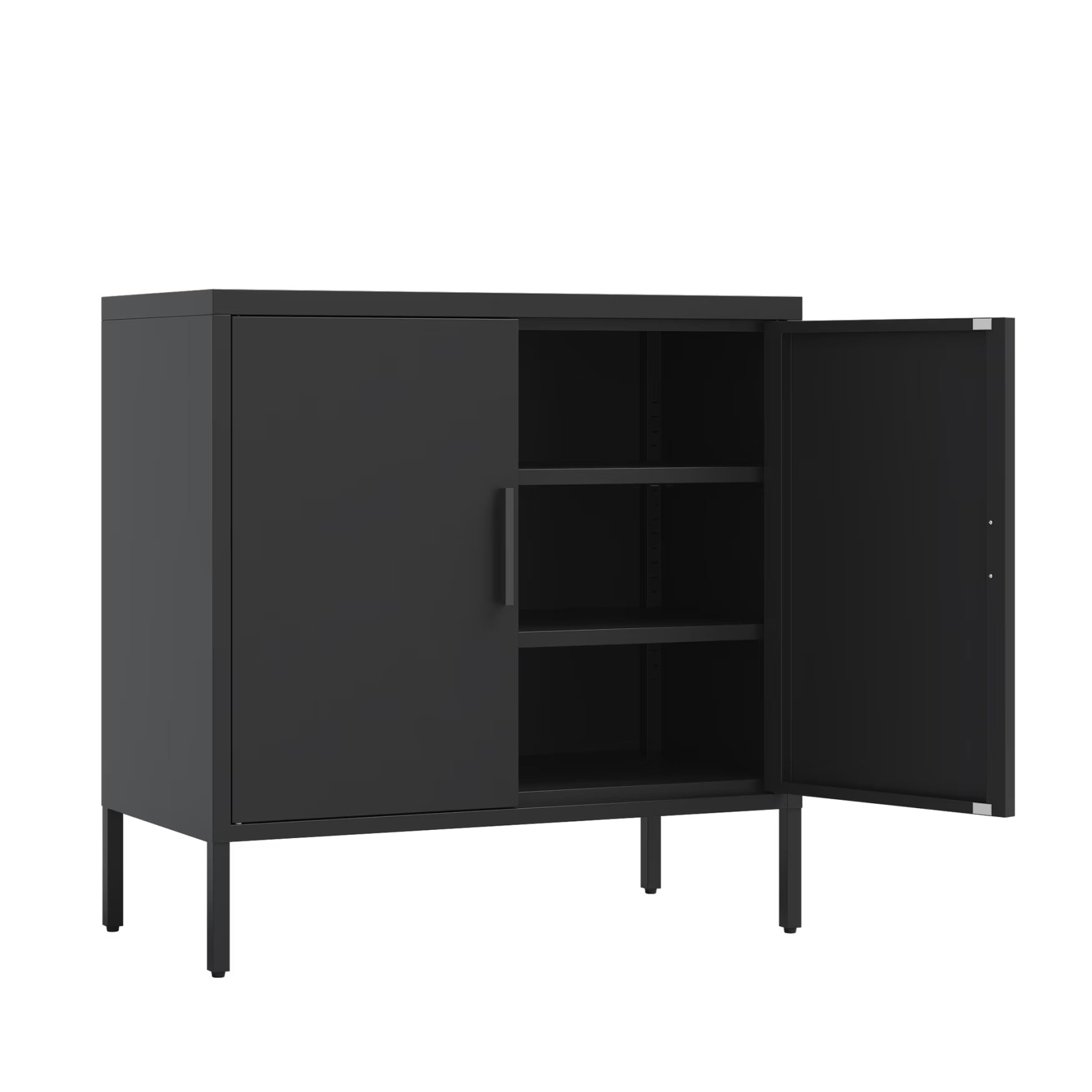 31.5" Metal Storage Cabinet with 2 Doors and 2 Adjustable Shelves, Garage Storage Cabinet with Metal Handles, Metal File Cabinet for Home Office School Gym, Black