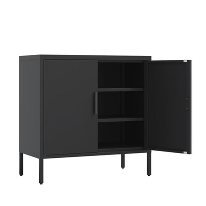 31.5" Metal Storage Cabinet with 2 Doors and 2 Adjustable Shelves, Garage Storage Cabinet with Metal Handles, Metal File Cabinet for Home Office School Gym, Black