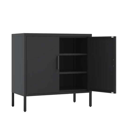 31.5" Metal Storage Cabinet with 2 Doors and 2 Adjustable Shelves, Garage Storage Cabinet with Metal Handles, Metal File Cabinet for Home Office School Gym, Black