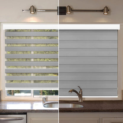 Zebra Cordless Window Blinds, Dual Layered Light Filtering Roller Shades, Easy Install Blinds, Indoor Home Decor, Pull-Down Shades for Windows, Light Control for Day & Night, White, 66"W X 72"H