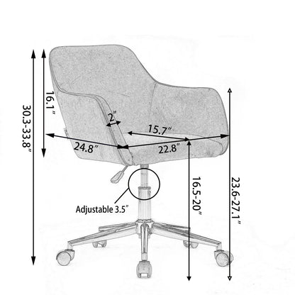 Modern Swivel Desk Chair, Teddy Fabric Home Office Task Chair Adjustable Swivel Mid-Back Cute Upholstered Accent Vanity Armchair with Gold Metal Legs and Universal Wheel for Home Office, Green