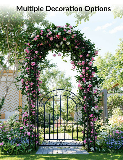 Accreate Easy Assemble 8FT Tall Garden Arch - No Tools Needed Steel Arbor with Gate, Includes Ground Stakes | Rust-Resistant Trellis for Wedding Backdrops & Climbing Plants