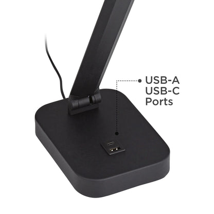Possini Euro Design Rayven 22" High Modern Desk Lamp Adjustable Height LED USB Port Black Finish Metal Single Home Office Charging