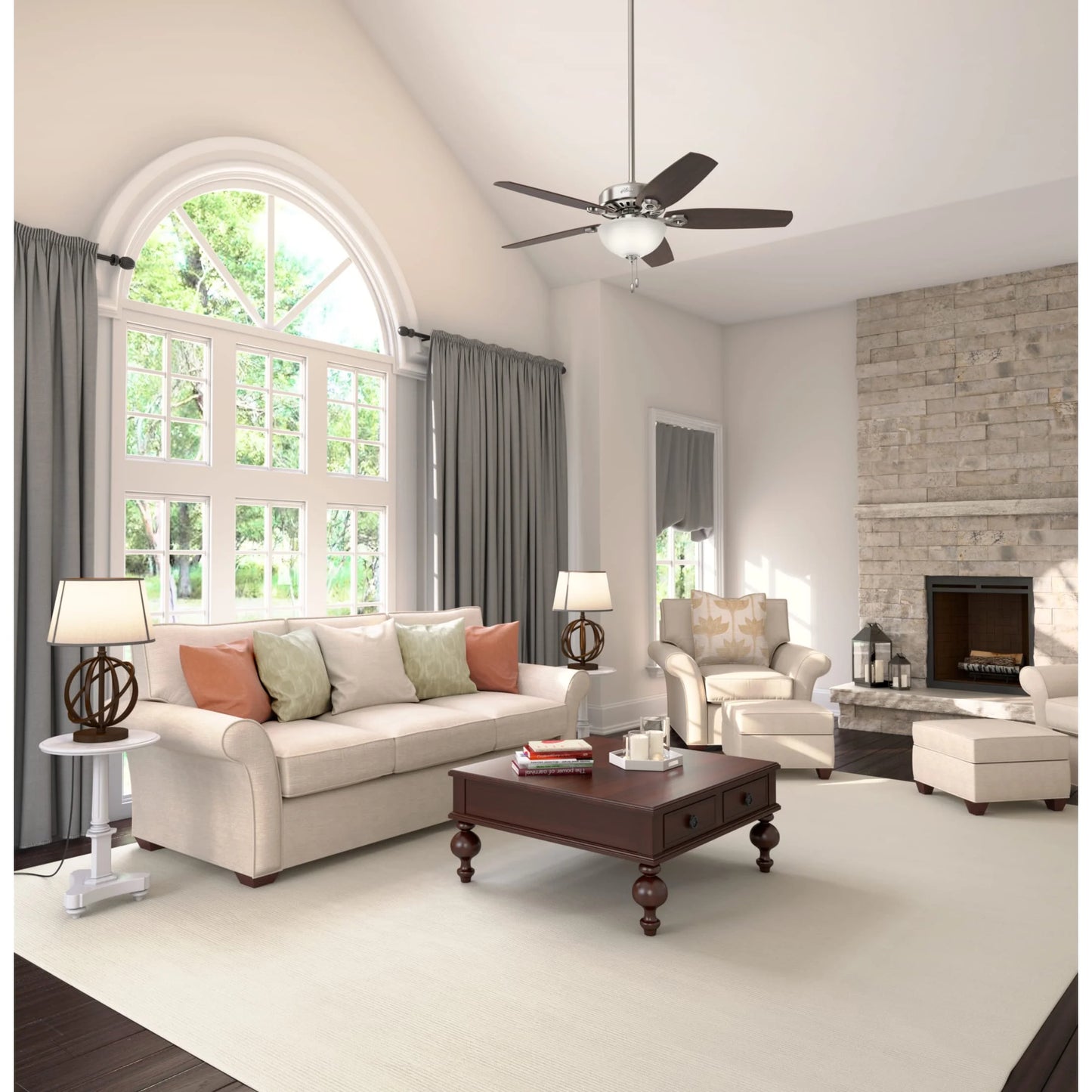 Hunter - Builder Indoor Ceiling Fan With Light, 52-inch, Brushed Nickel, Traditional-style, 3-speed WhisperWind Motor, 53090, for living rooms, bedrooms, home offices, kitchens