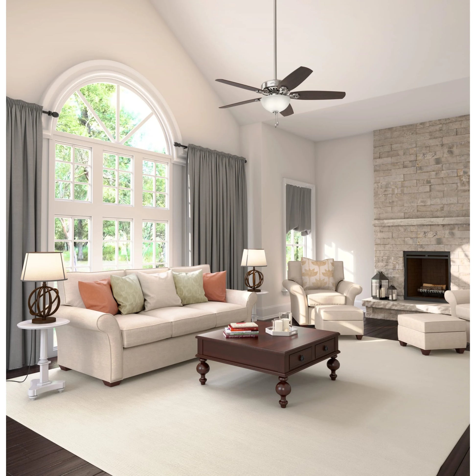 Hunter - Builder Indoor Ceiling Fan With Light, 52-inch, Brushed Nickel, Traditional-style, 3-speed WhisperWind Motor, 53090, for living rooms, bedrooms, home offices, kitchens