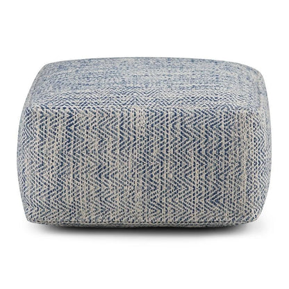 Simpli Home Nate 20 inch Wide Boho Square Pouf in Patterned Denim Mlange Cotton